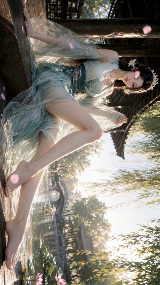 湖畔亭边古风清雅美女