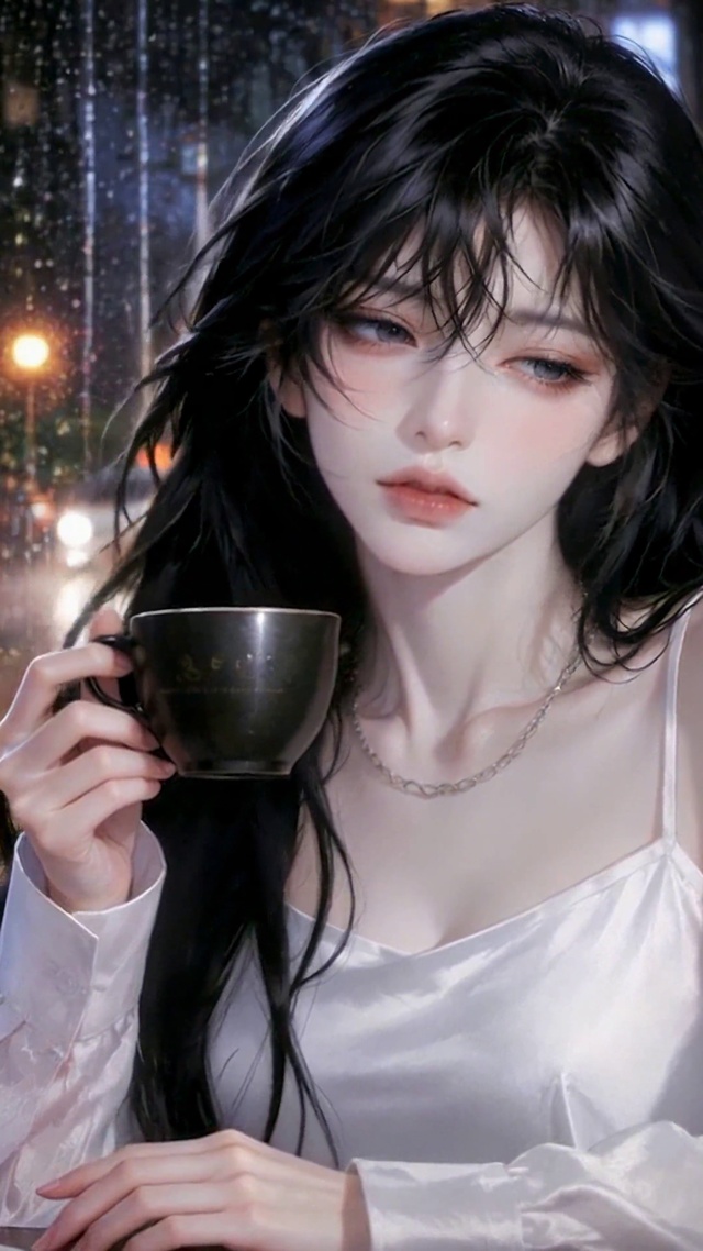 雨夜咖啡馆清冷美少女