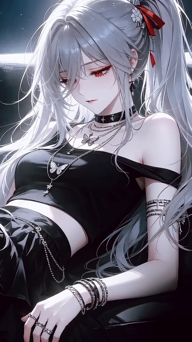 暗黑沙发上慵懒的少女