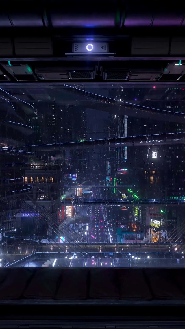 科幻雨夜城市房间