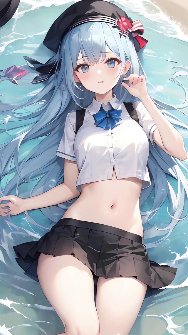 海边蓝发美少女