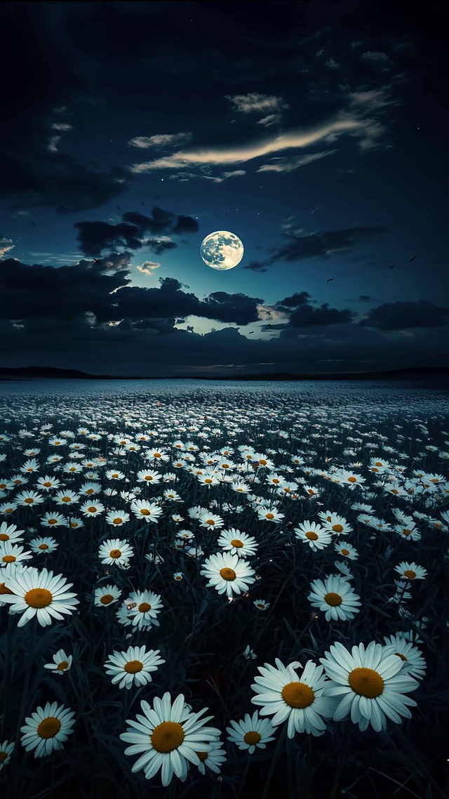 夜晚下的小雏菊花海