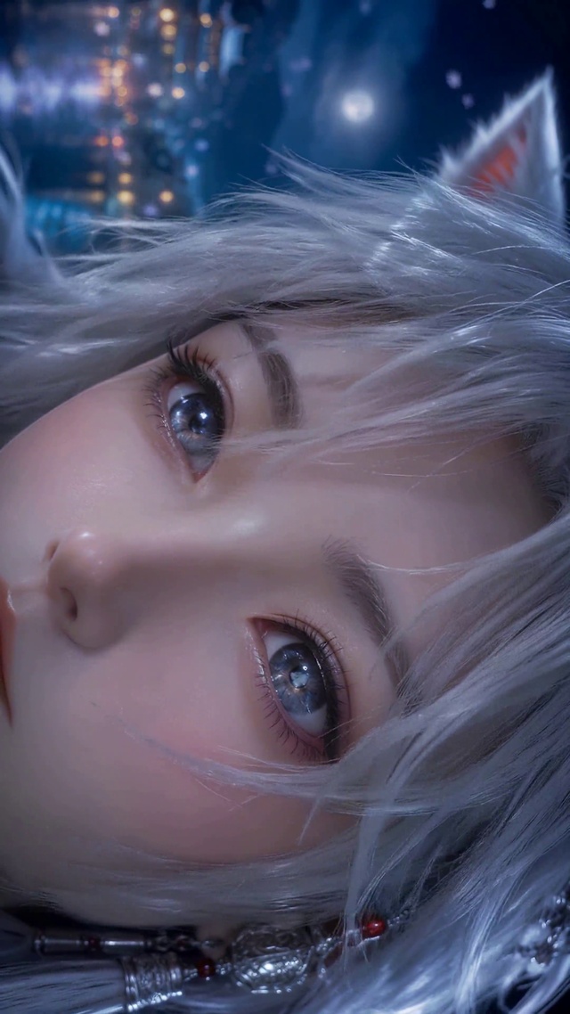 银发猫耳美少女月夜