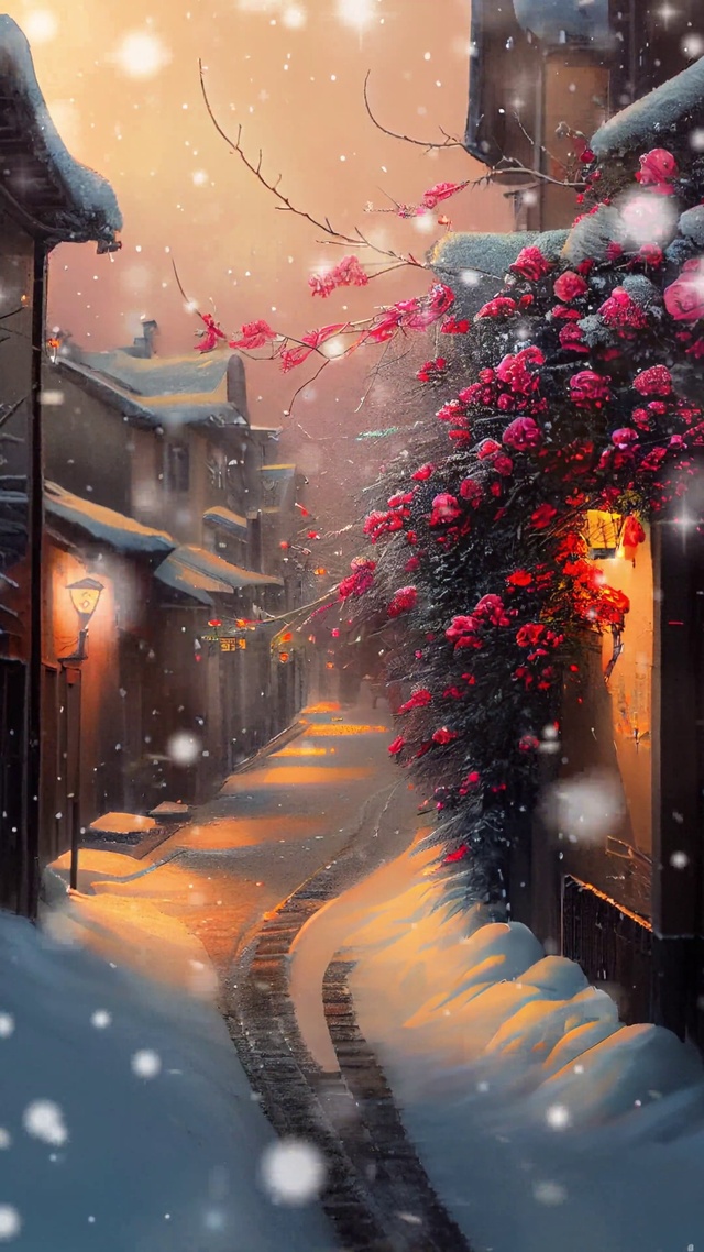 4K傍晚大雪纷飞雪中寒梅