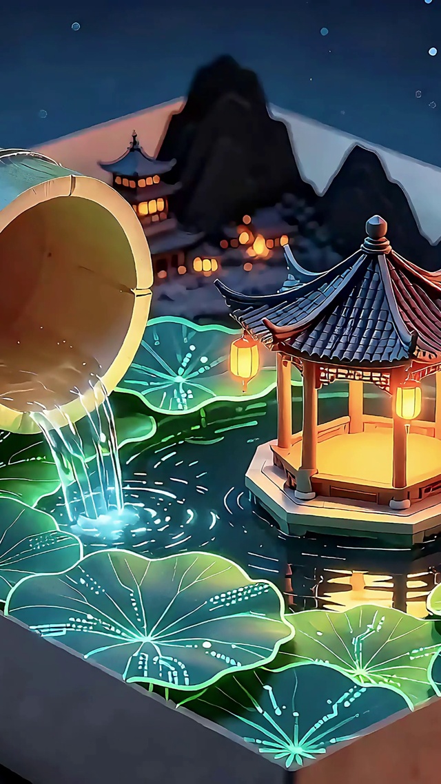 盒匣里的荷塘流水小亭