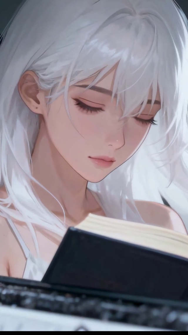 雨天车内看书白发治愈系少女