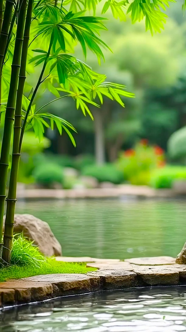 静心石头竹林流水