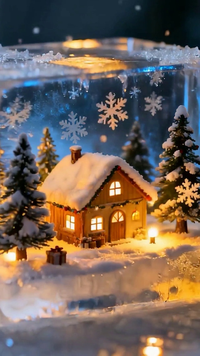 方块夜景雪景树木