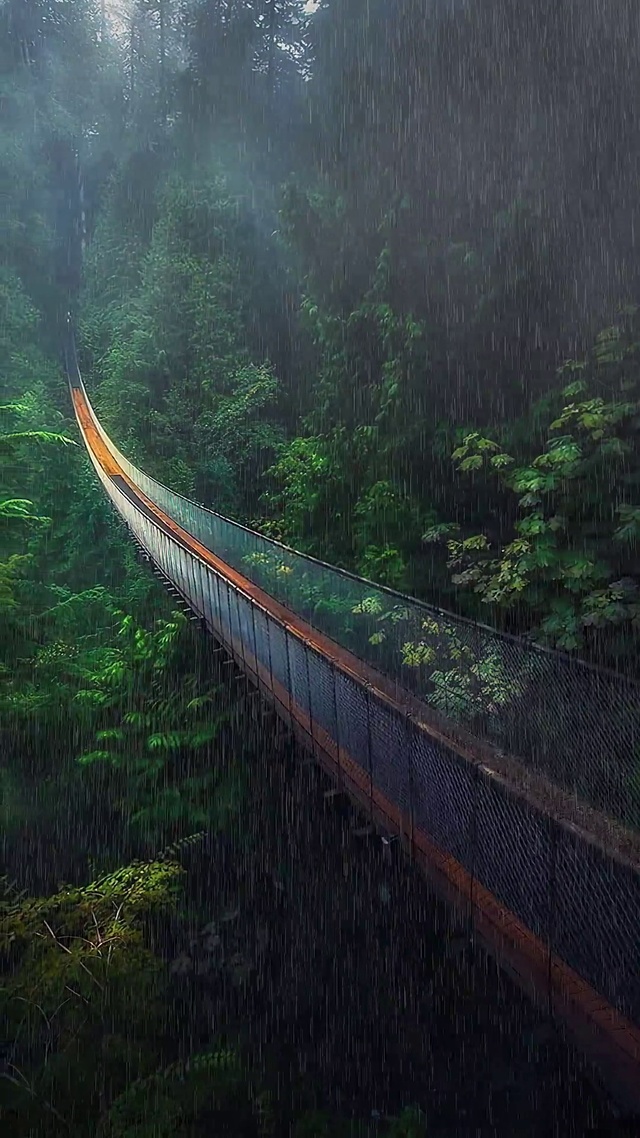 爆款丛林吊桥雨天