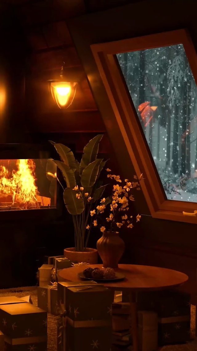 冬季雪天温暖小屋