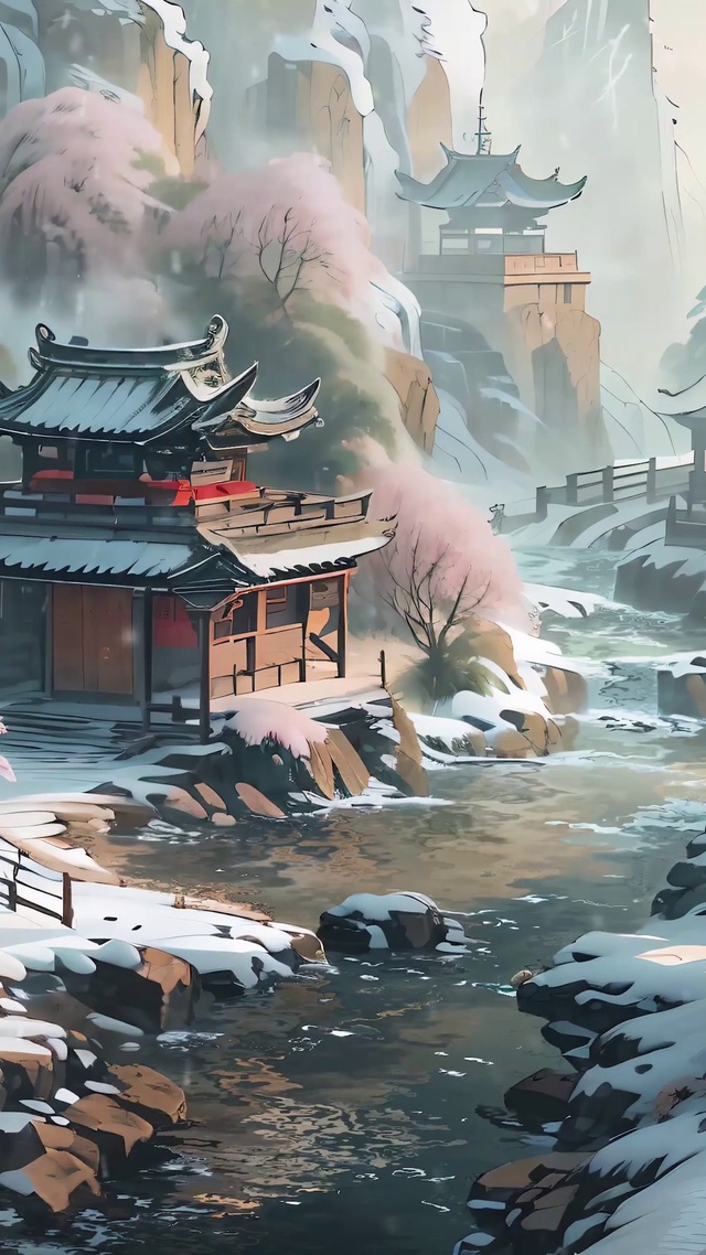 山谷雪景