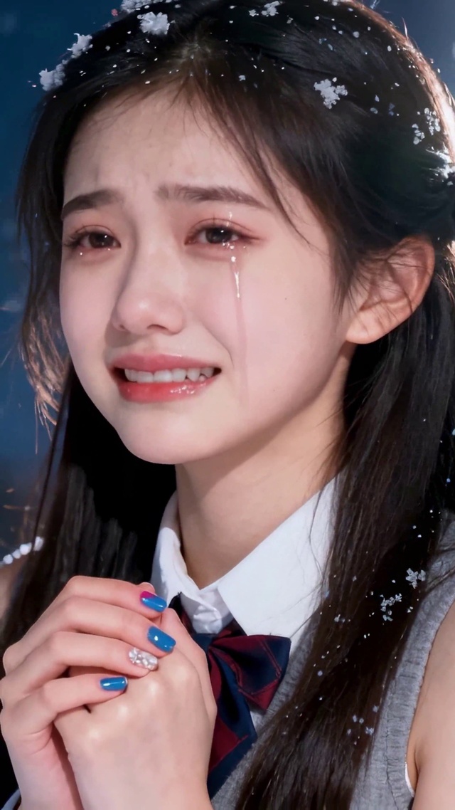 冬夜飘雪清纯美少女