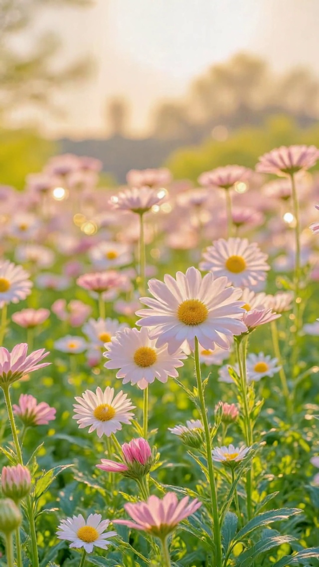 晨光下的浪漫雏菊花海