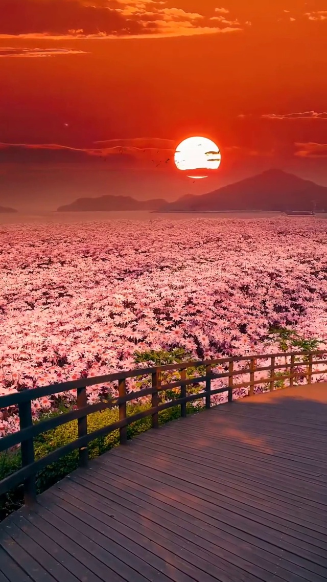 落霞与孤鹜齐飞，花海共长天一色