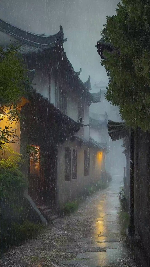 下雨的古镇