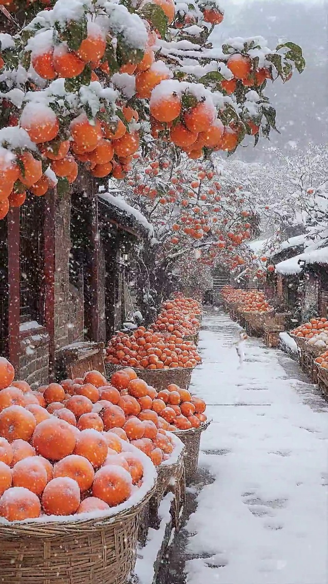 雪天柿子树