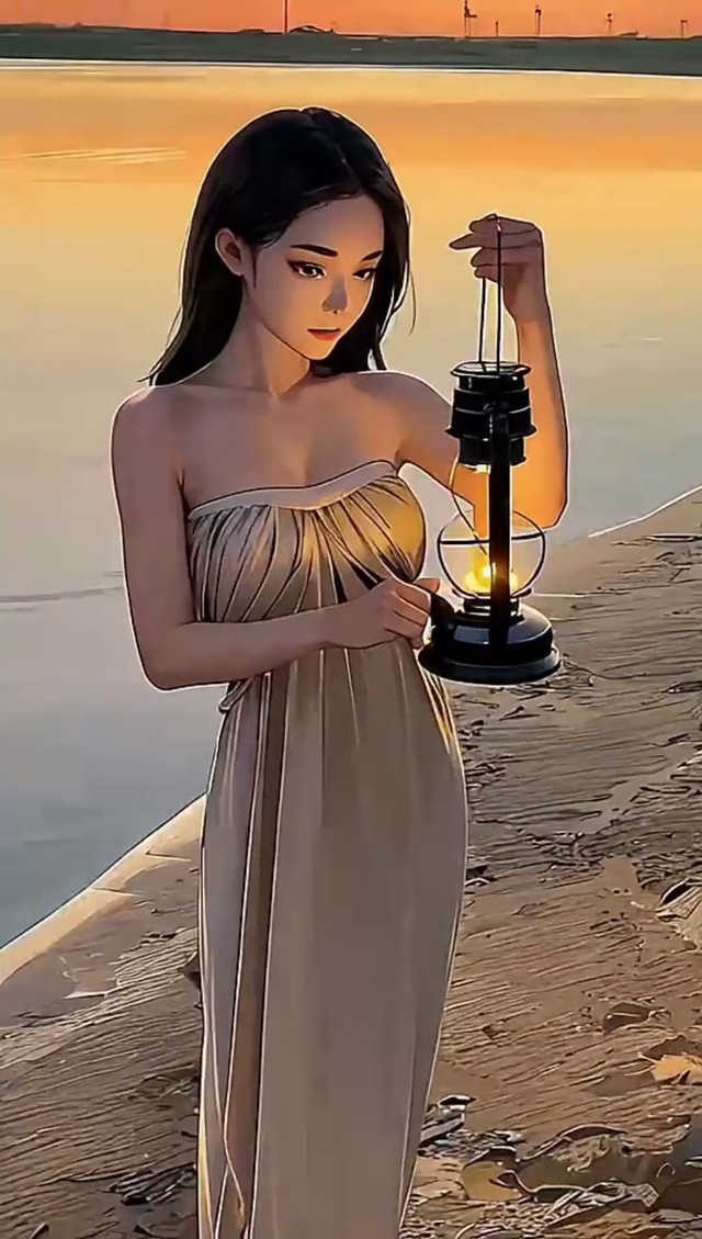 美美的动漫女孩海边的浪漫