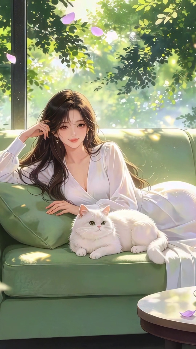 安逸午后美女和猫咪