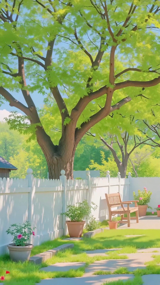 夏日凉风树下庭院