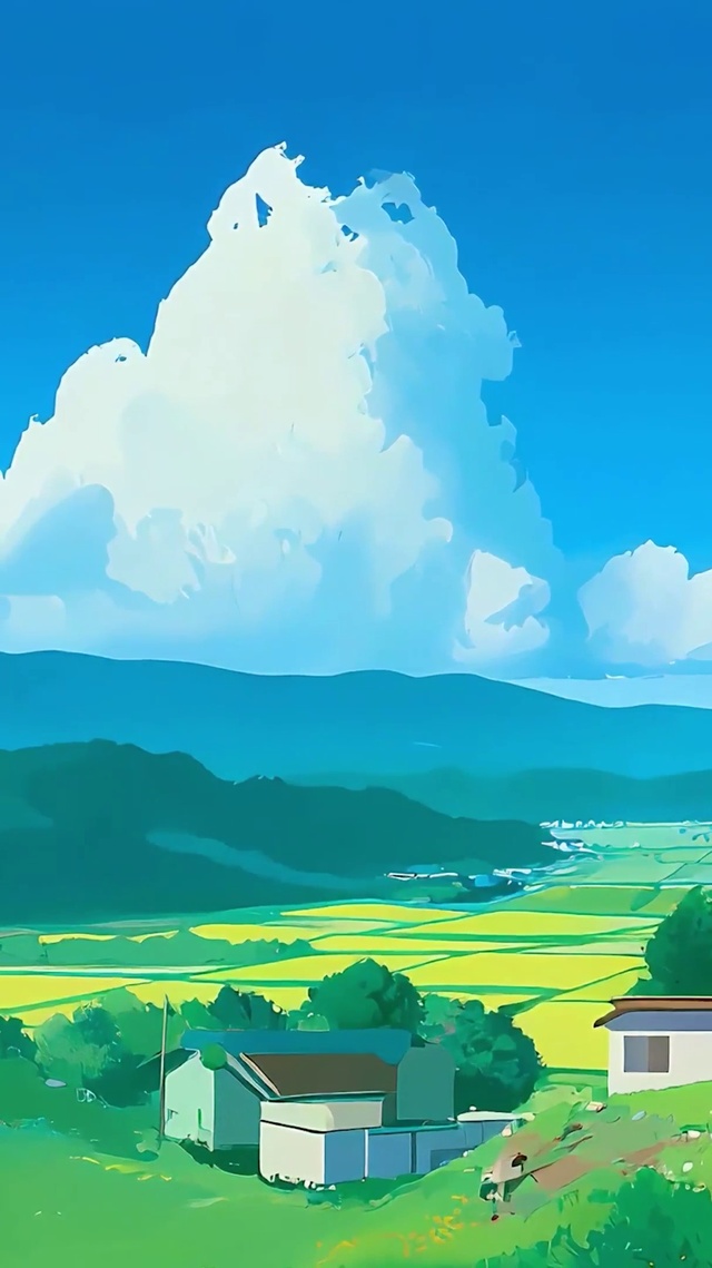 蓝天白云树木房屋