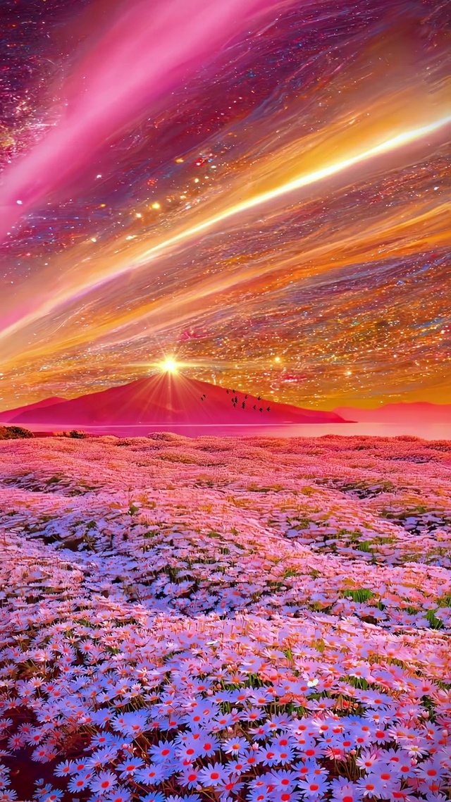 极光下浪漫的花海