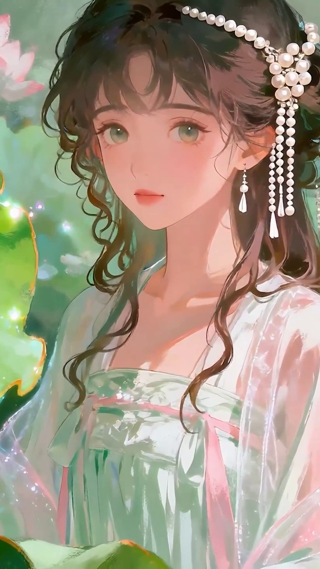 荷花中女孩