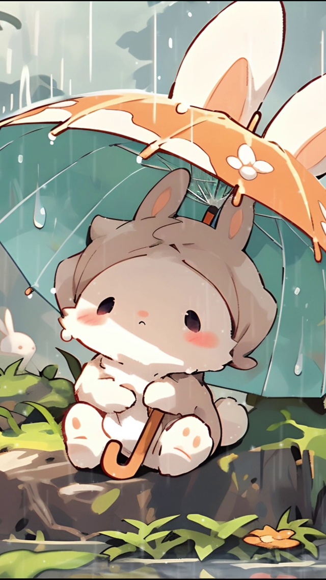 森林雨中小兔