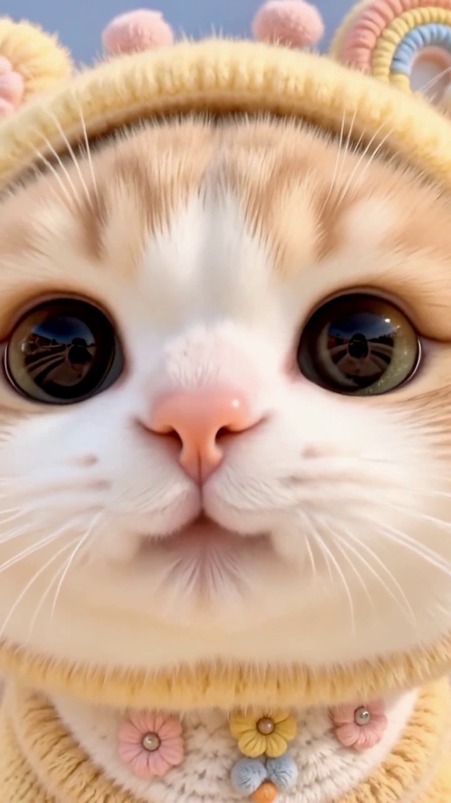 春日花墙下的针织小猫