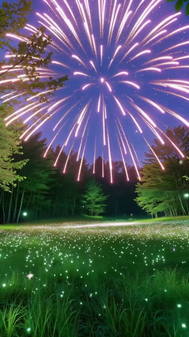 绿林夜晚烟花星空