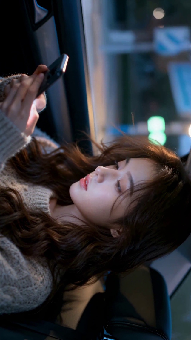 夜晚车内氛围感美女