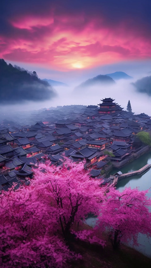 古镇晚霞