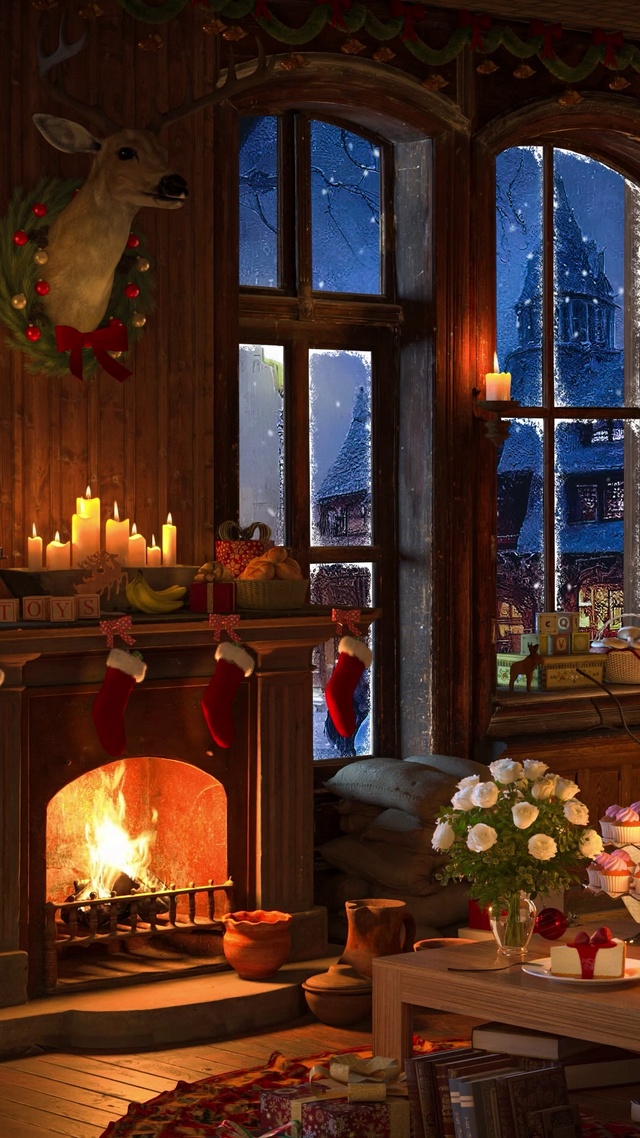 温馨的雪天新年圣诞房间