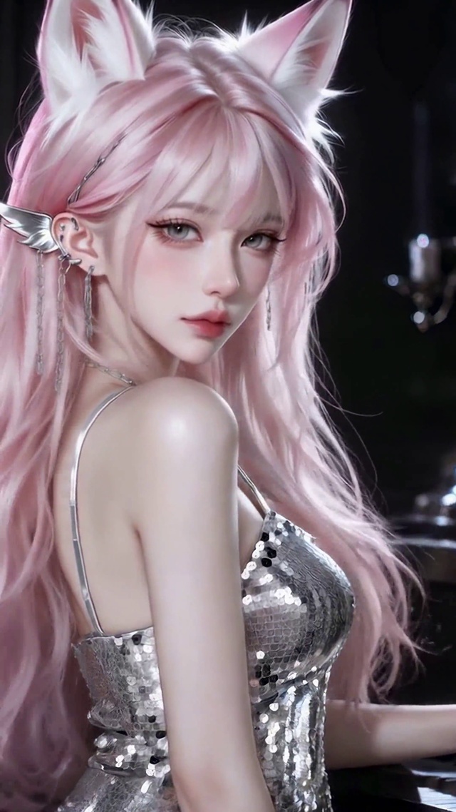 粉发狐耳钢琴美少女