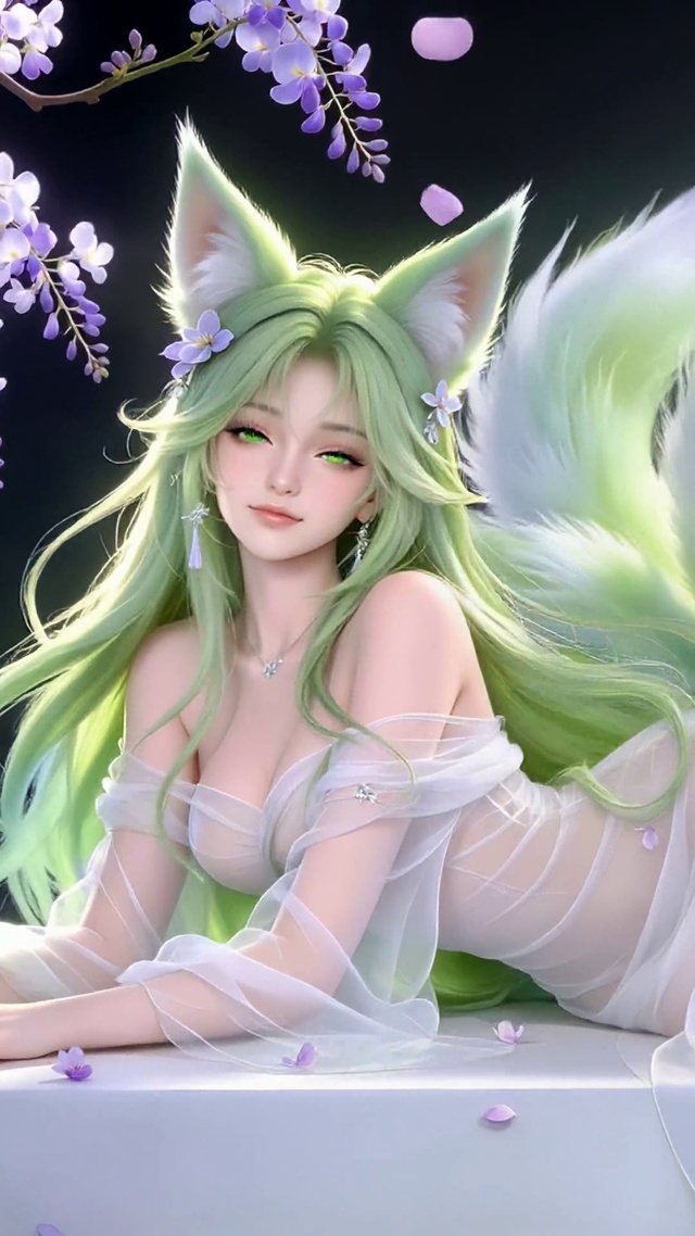 紫藤绿发九尾狐美女