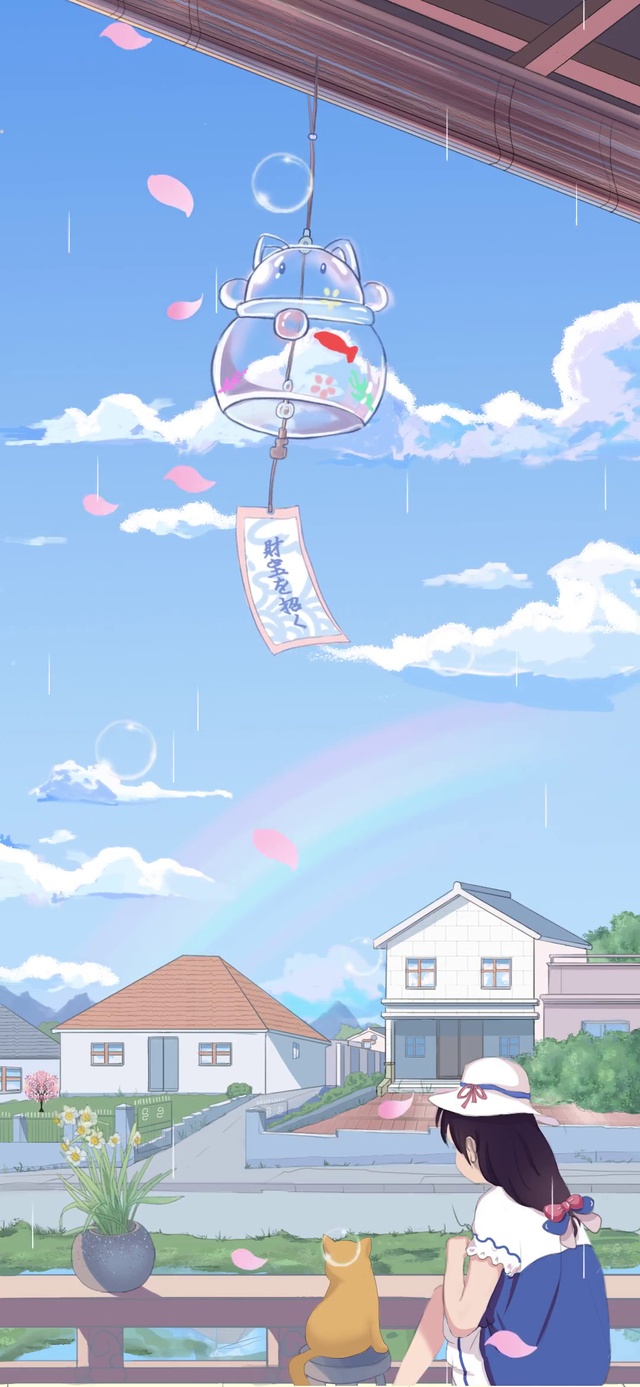 日系女孩和猫 起风了