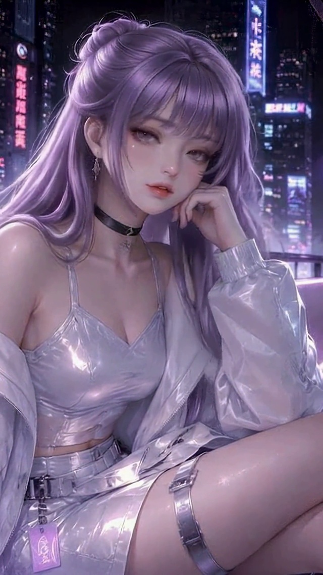 赛博未来之城紫发美少女