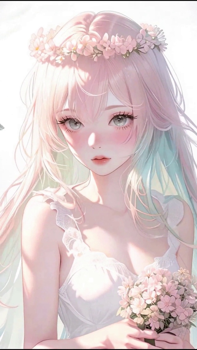 纯白捧花少女