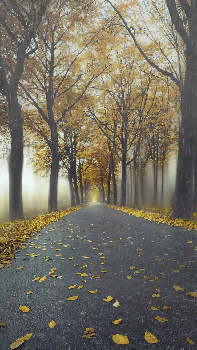 林荫路下雨天壁纸