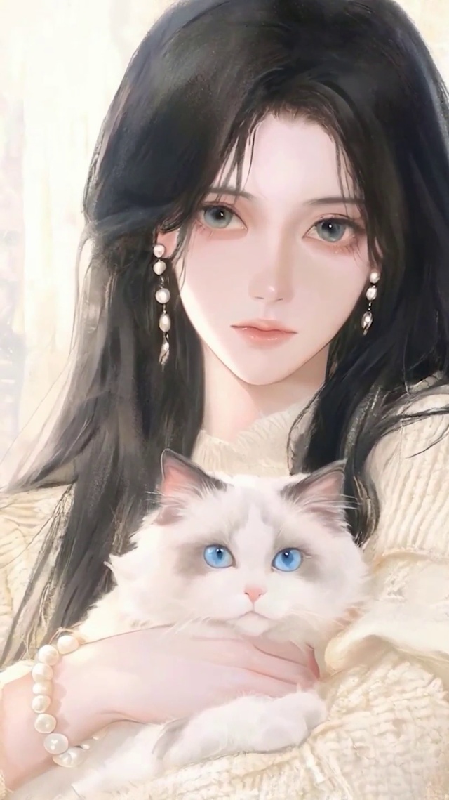 女孩与宠物猫咪