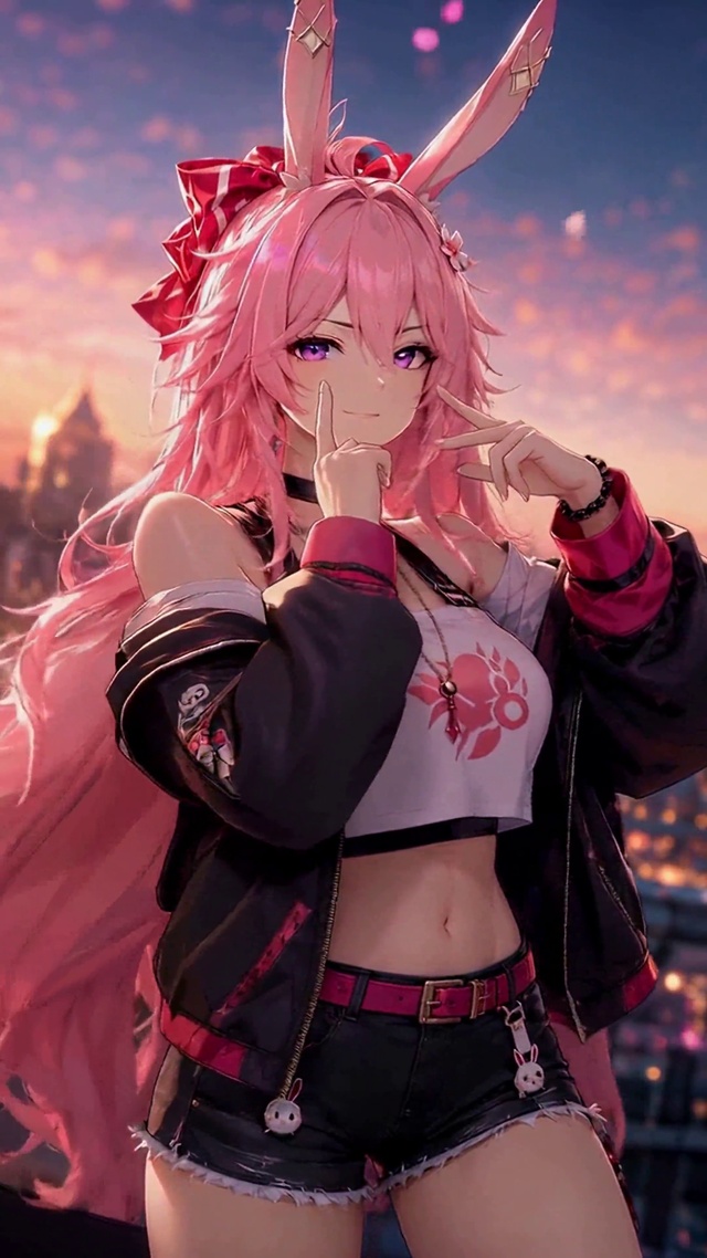 黄昏都市粉发兔耳美少女