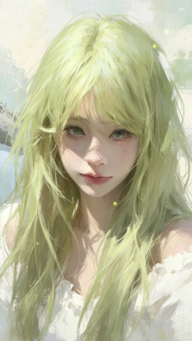 浅绿发厚涂少女