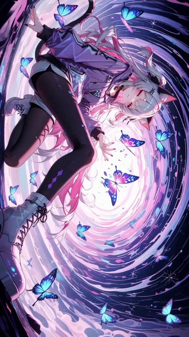 梦幻猫耳少女与蓝蝴蝶