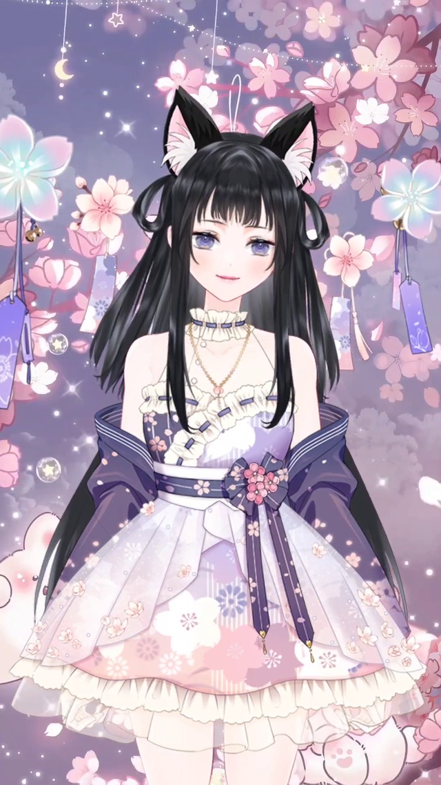 小清新二次元可爱喵喵少女粉紫色