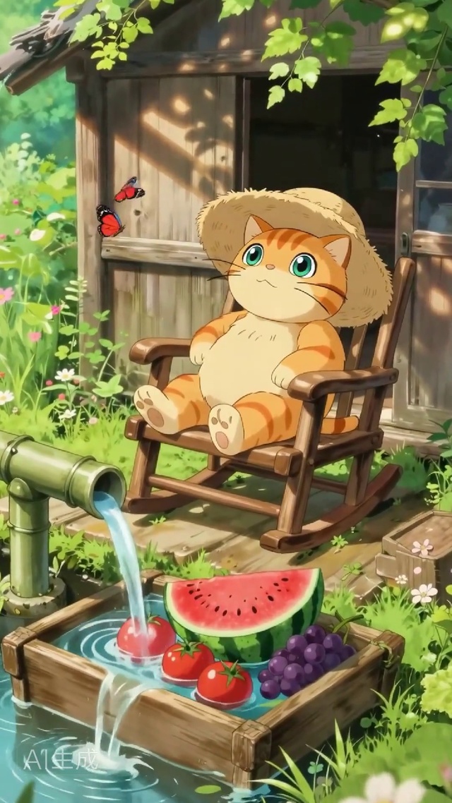 夏天吃西瓜的猫咪