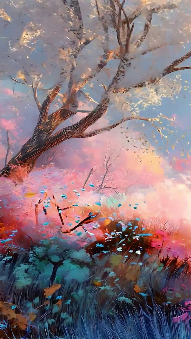 护眼樱花树木河流