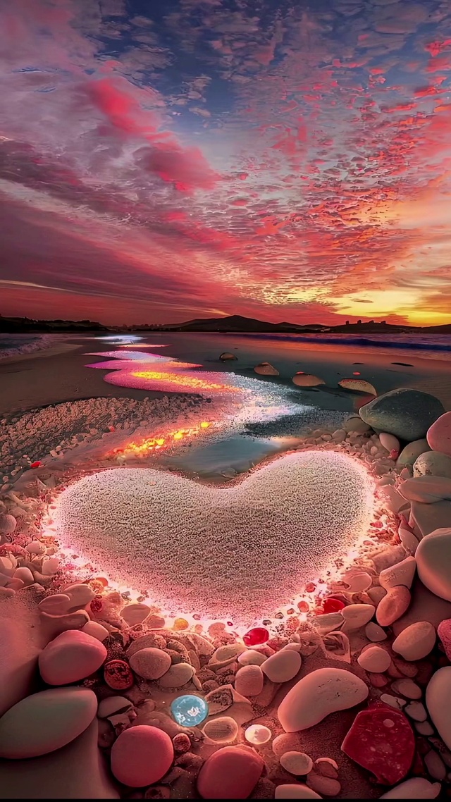粉色爱心海滩