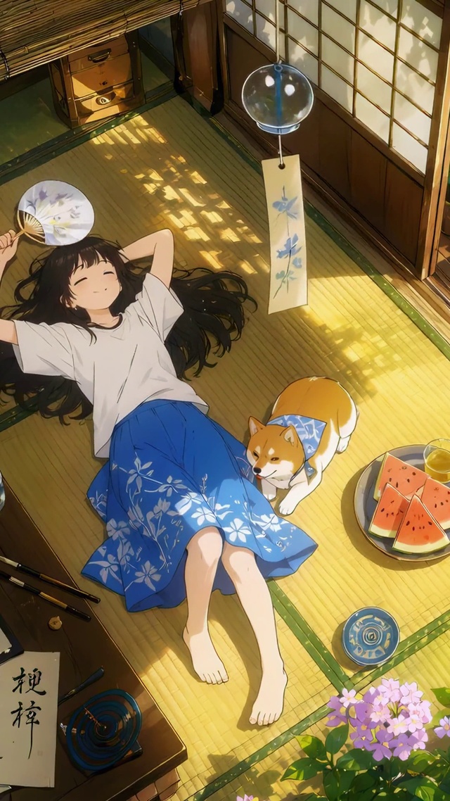 惬意夏日庭院美少女