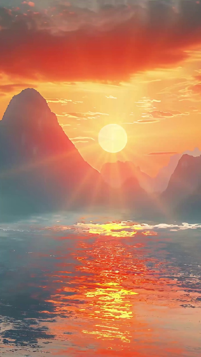 山水湖畔晚霞