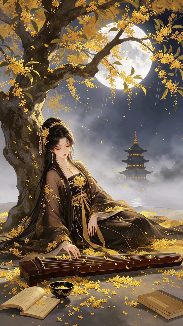 古风桂花树下美女壁纸
