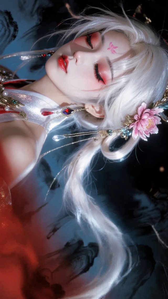 红瞳白发古风美人